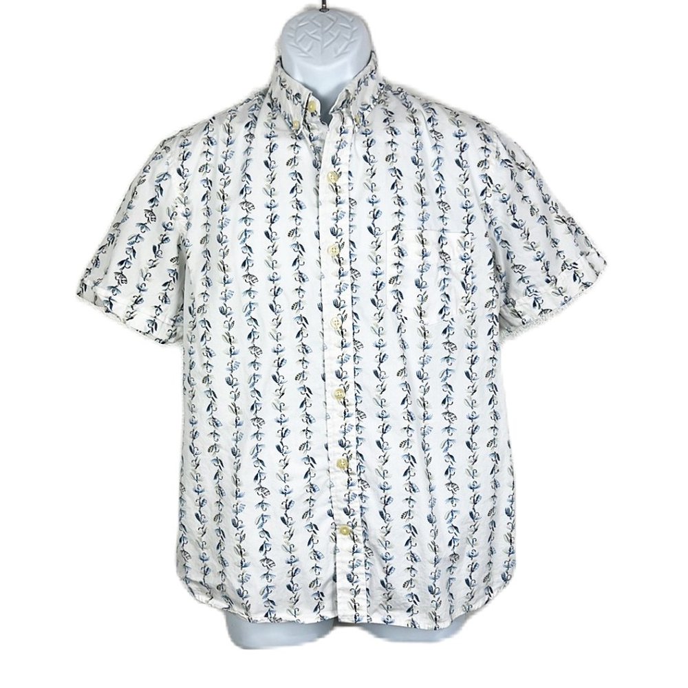 Kennington Ltd Button Down Shirt Men Medium White Blue Fish Hook Bait Graphic